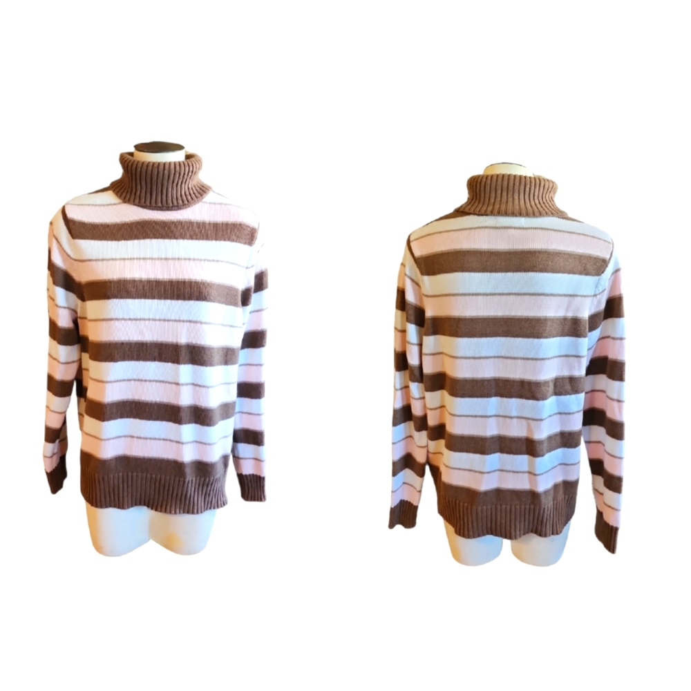 Croft & Barrow Striped Long Sleeve Turtle Neck Sweater Size Large